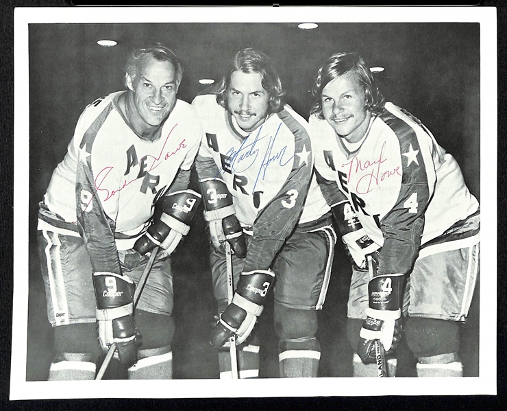 Lot of (2) Hockey Signed Photos  -  Maurice The Rocket Richard & Gordie Howe/Marty Howe/Mark Howe (JSA Auction Letter)