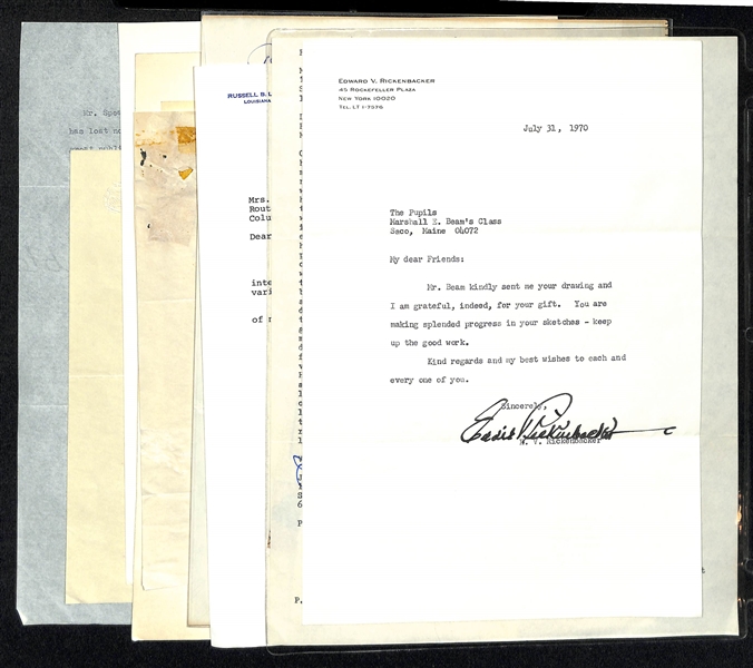 Lot of (12) Vintage Entertainment, Political & Military Letters and Autographs w. Eddie Rickerbacker, Walter Botts, More (JSA Auction Letter)
