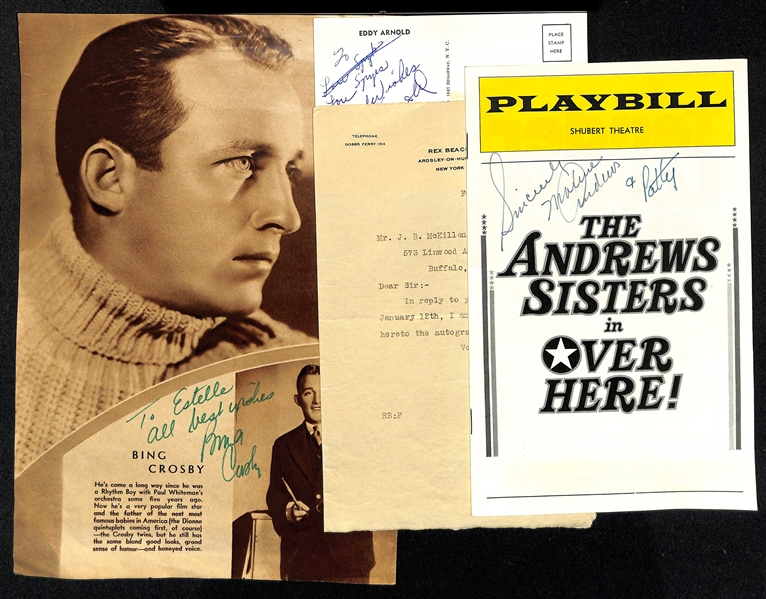 Lot of (5) Entertainment Autographs w. Bing Crosby (JSA Auction Letter)