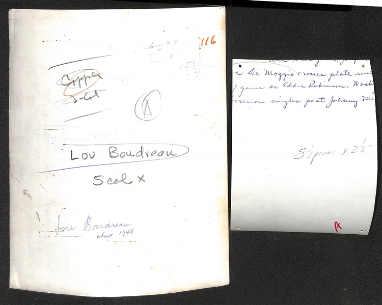  Lot of (2) Type 1 Photographs - Joe DiMaggio & Lou Boudreau (JSA Auction Letter)