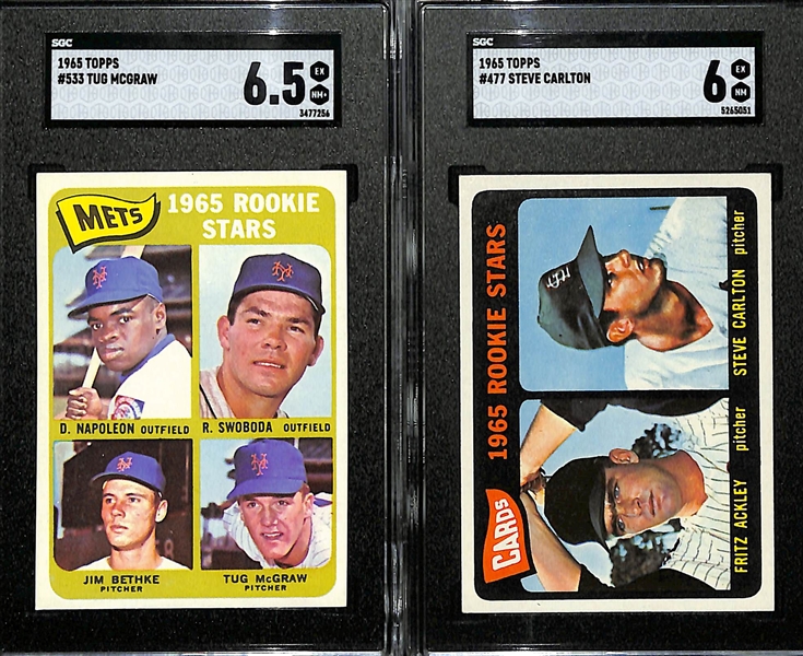 Graded Rookie Lot - 1965 Topps Steve Carlton #477 (SGC 6) & 1965 Topps Tug McGraw #533 (SGC 6.5)