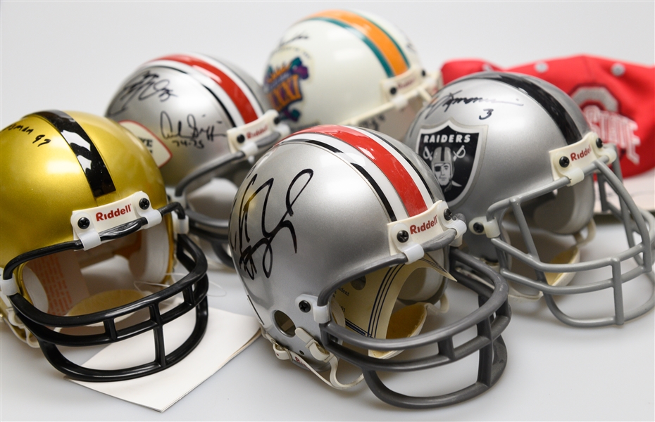 Football Signed Lot 5 Mini Helmets and One Hat w. JSA Auction Letter