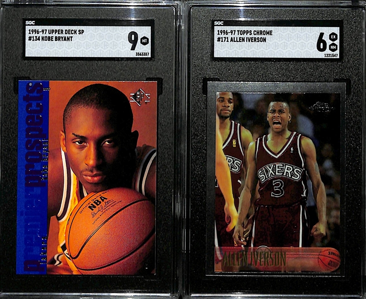 1996 Basketball Rookie Lot - Upper Deck SP Kobe Bryant (SGC 9) & Topps Chrome Allen Iverson (SGC 6)