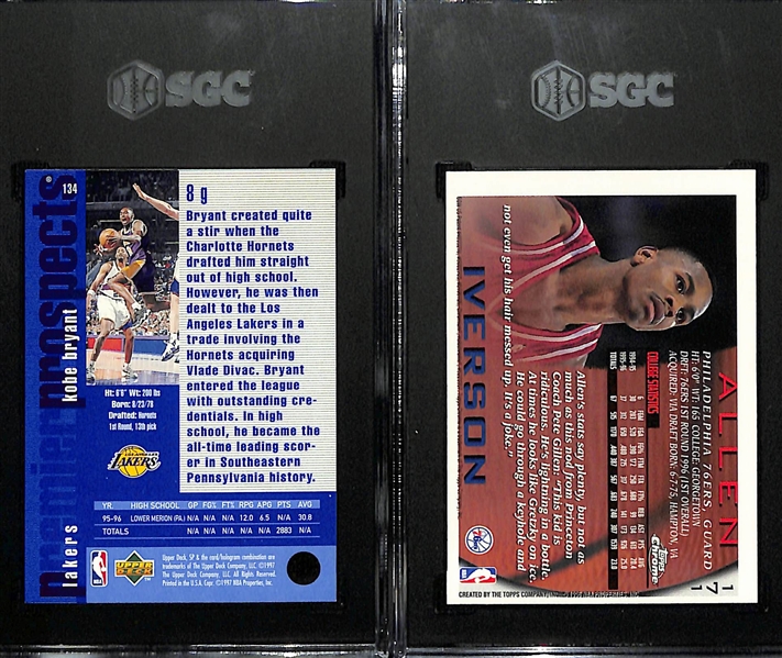 1996 Basketball Rookie Lot - Upper Deck SP Kobe Bryant (SGC 9) & Topps Chrome Allen Iverson (SGC 6)
