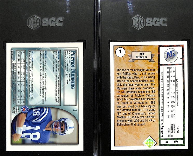Graded Rookie Card Lot - 1998 Peyton Manning Bowman Chrome #1 (SGC 9) & 1989 Upper Deck Ken Griffey Jr. (SGC 8)