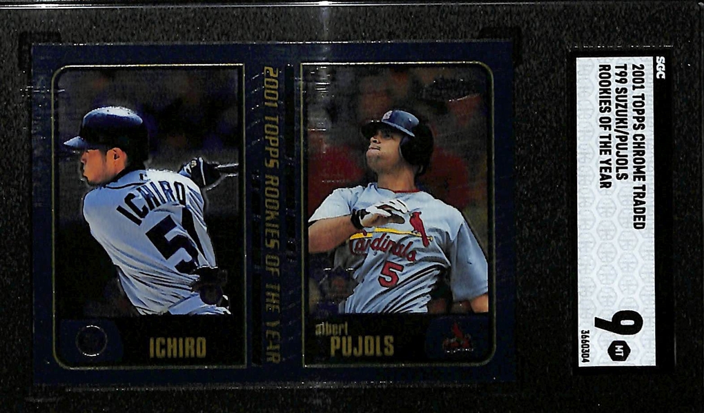 2001 Topps Chrome Traded Ichiro Suzuki & Albert Pujols Dual Rookie Card #T99 Graded SGC 9 MT