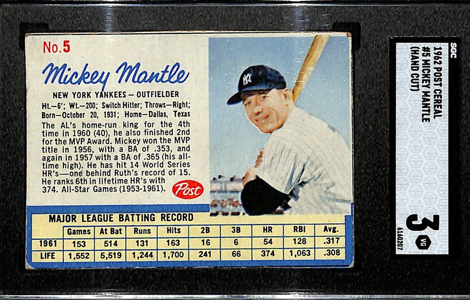 1962 Post Cereal Mickey Mantle (Hand Cut) #5 Graded SGC 3