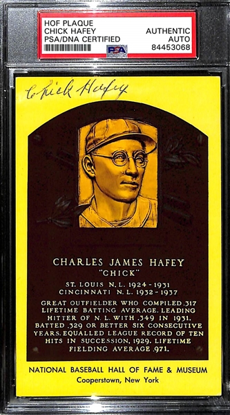 Rare Chick Hafey Signed Baseball Hall of Fame Plaque Card (PSA/DNA Slabbed)