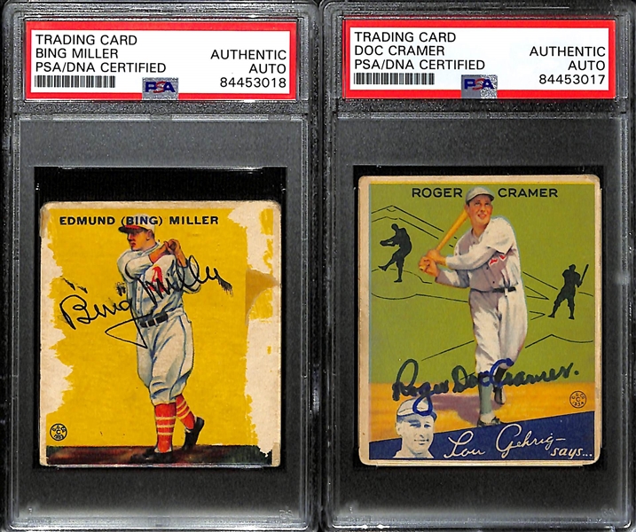 (2) Signed Goudey Cards - 1933 Bing Miller & 1934 Doc Cramer (Both PSA/DNA Slabbed)