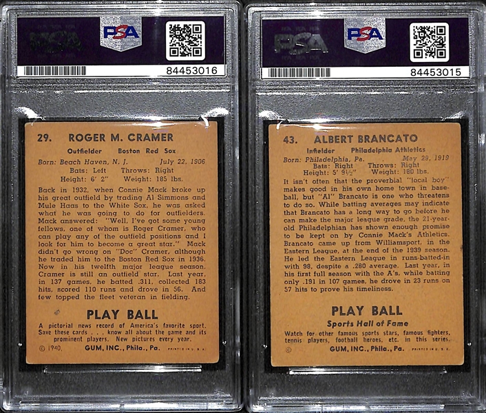 Signed Play Ball Cards - 1940 Doc Cramer & 1941 Al Bronk Brancato (Both PSA/DNA Slabbed)