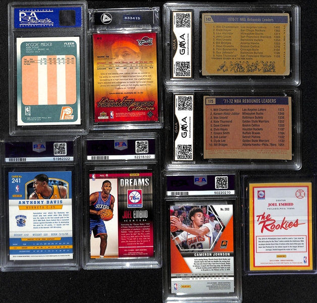 Lot of (8) Mostly Graded Basketball Rookies and Hall of Famers w. James, Miller, Chamberlain and Others