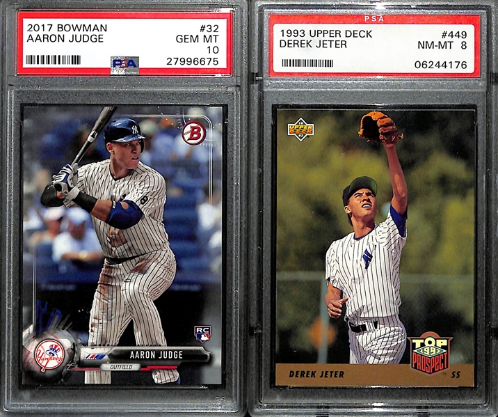 Lot of (9) Baseball Rookies, Autographs and Graded Cards w. Whitey Ford Autograph, Jeter and Judge PSA Graded Rookies