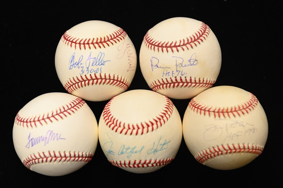 (5) Signed Baseballs From the Dick Schulze Collection - Palmer, Hunter, Roberts, T. John, & Multi-Signed (Brett, B. Robinson, Doerr, Feller) w. JSA Auction Letter