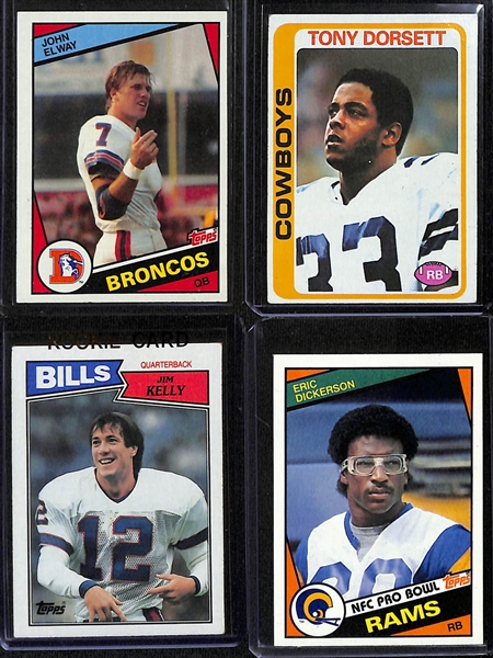 Lot of (65+) Mostly Topps 1980s Football Rookie Lot w. John Elway, Tony Dorsett, Jim Kelly and Others