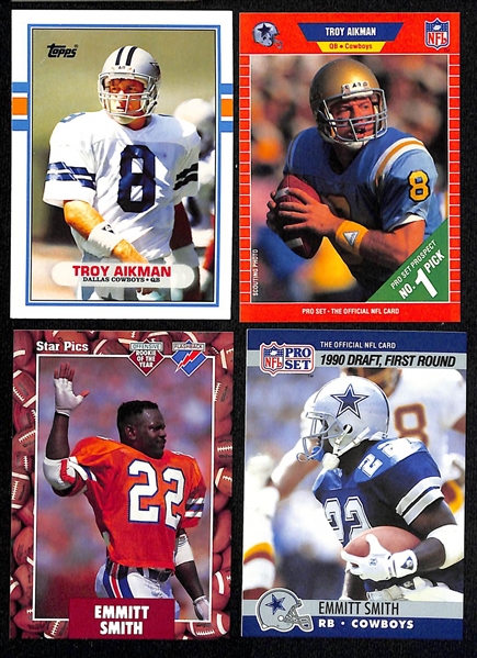 Lot of (40) Football Rookies w.  1989 Score Barry Sanders, (2) 1991 Stadium Club Brett Favre, Emmitt Smith, and Troy Aikman