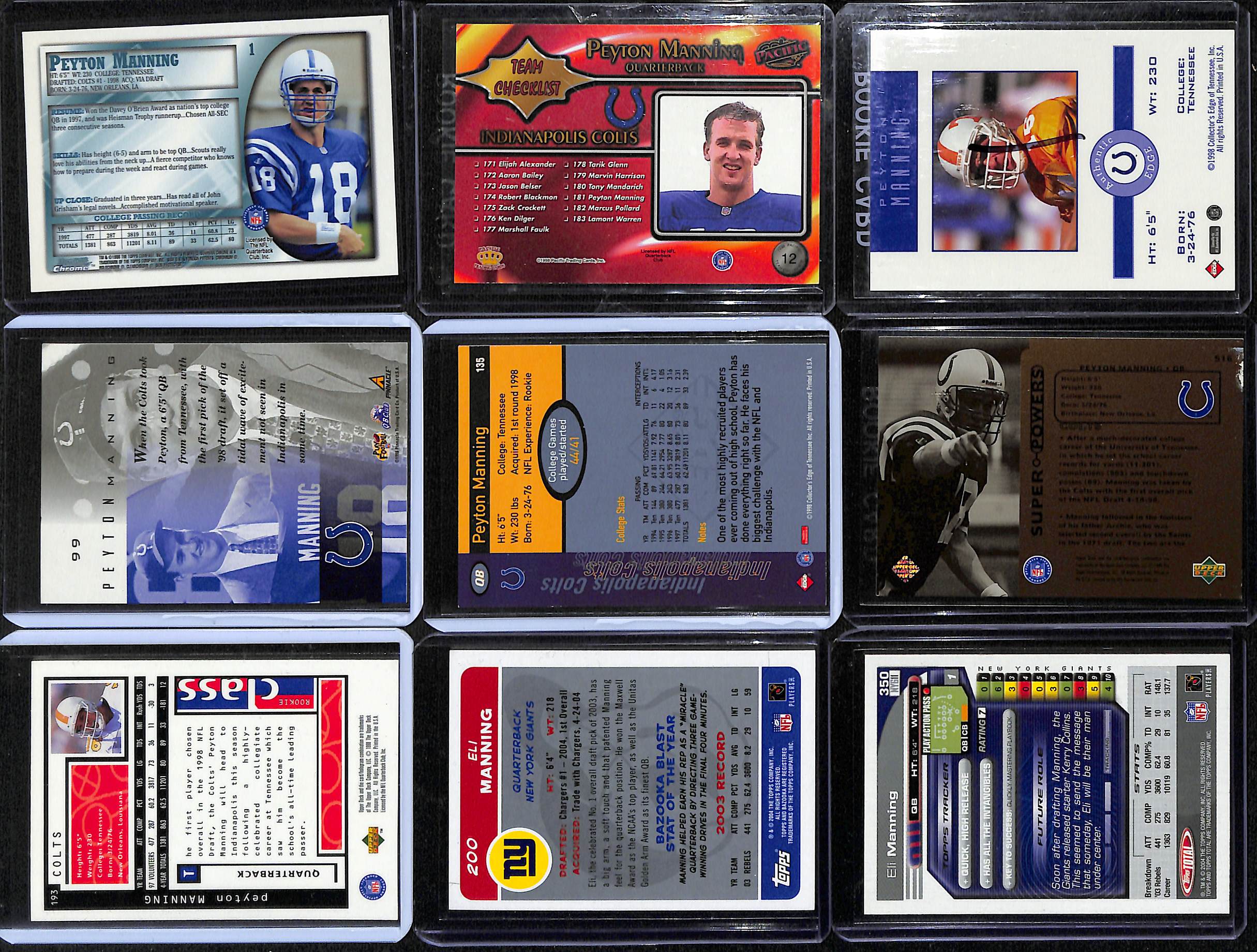 Lot Detail - Lot Of (18) Football Rookie Cards W. (7) Peyton Manning 