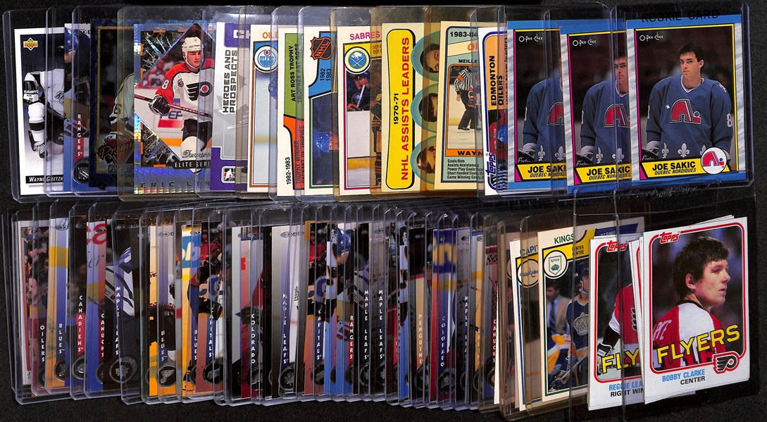 Lot of (50+) Hockey Cards w. (3) Joe Sakic Rookies, Wayne Gretzky, Sidney Crosby and Others.