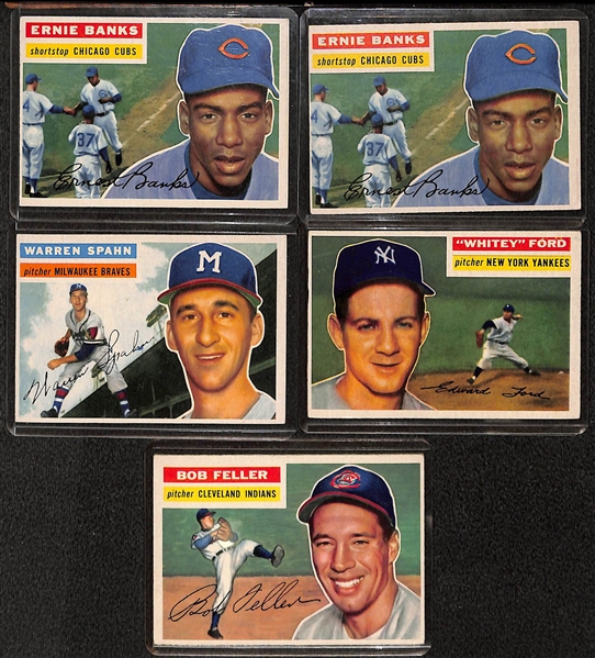 Lot of (5) 1956 Topps Cards w. (2) Ernie Banks