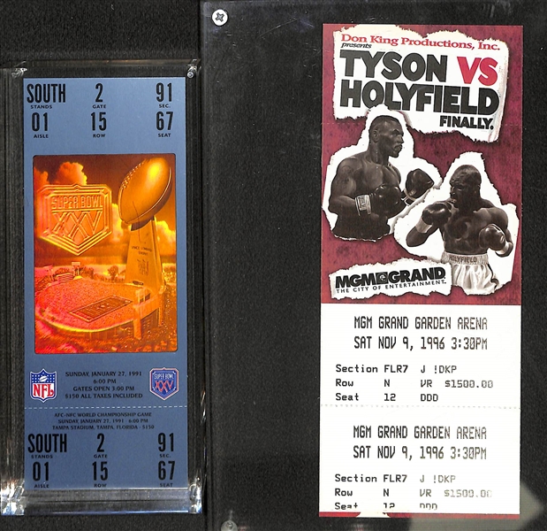 1991 Super Bowl XXV Ticket & 1996 MGM Grand Garden Arena Boxing Ticket Tyson vs. Holyfield