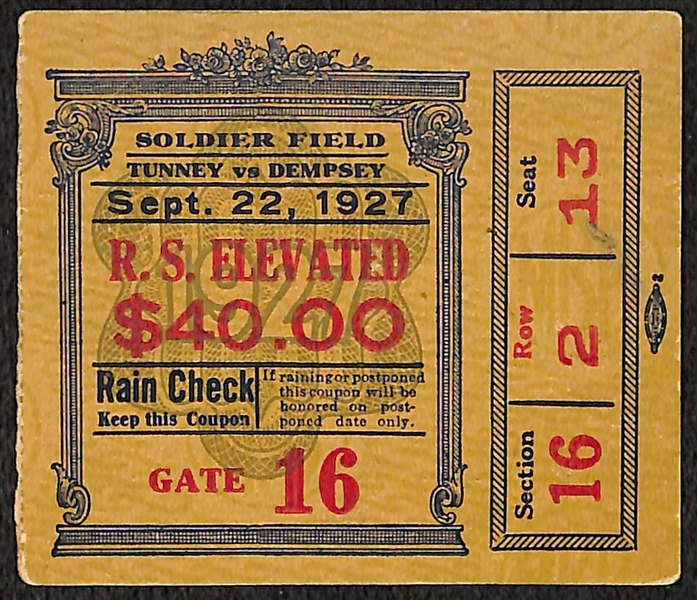 1927 Boxing Soldier Field Tunney vs. Dempsey Ticket Stub