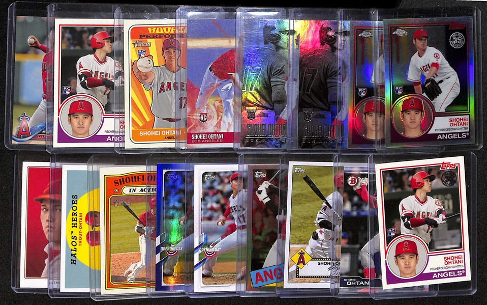 Lot of (17) Shohei Ohtani Baseball Cards w. (9) Rookies w. (2) 2018 Topps Chrome Refractor