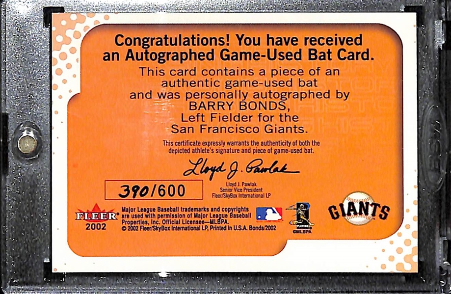 2002 Fleer Barry Bonds Chasing History Authentic Autograph Bat & Game-Used Bat Relic Card  (#390/600)