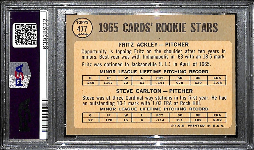 1965 Topps Steve Carlton Rookie Card #477 PSA 6