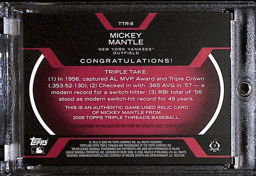 2008 Topps Triple Mickey Mantle 6-Relic Jersey/Bat Card #ed 1/36