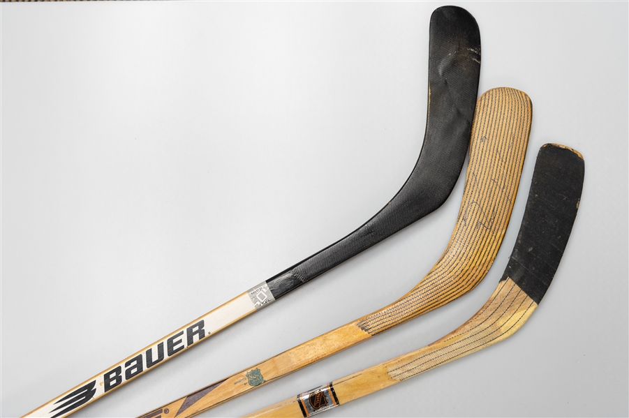 (3) Team Issued/Used Autographed Hockey Sticks - Keith Tkachuk, Mike Peca, and Brian Bellows (JSA Auction Letter) 