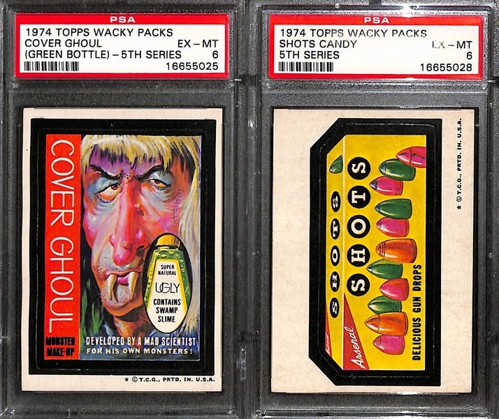 Lot of (9) 1967 and 1974 Topps Wacky Packs PSA Graded Cards w. 1967 Horrid Deodorant and Duzn't Do Nuthin' Die-Cuts Both Graded PSA 5