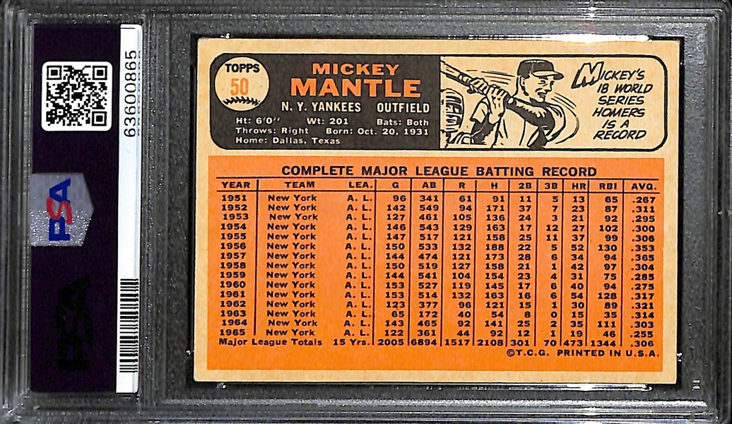 1966 Topps Mickey Mantle #50 Graded PSA 4 VG-EX