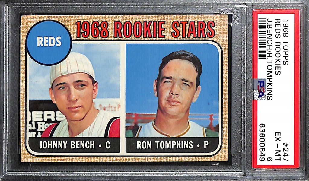 1968 Topps Johnny Bench Rookie Card #247 Graded PSA 6 EX-MT