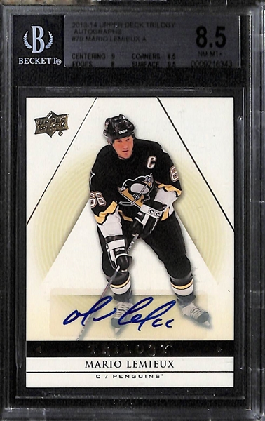 Lot of (4) Graded/Encased Autographs and Insert Hockey Cards w. Howe, Lemieux, Kane, and Parent