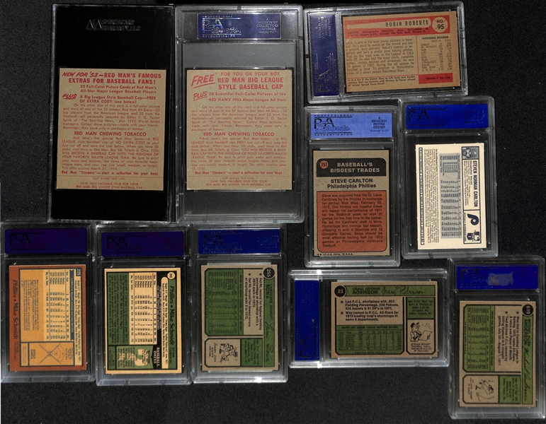 Lot of (10) Vintage Graded Philadelphia Phillies Cards w. Mike Schmidt, Richie Ashburn, Robin Roberts and Others