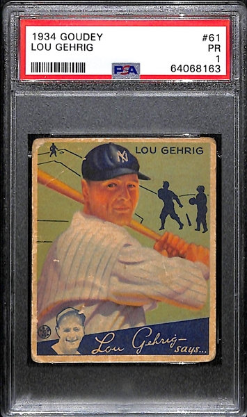 1934 Goudey Lou Gehrig #61 Graded PSA 1