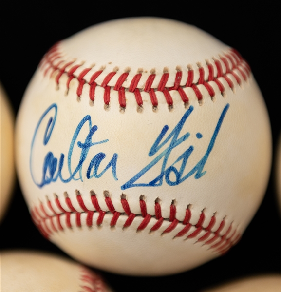 Lot of (5) HOF Autographed Baseballs w. R. Jackson, Fisk, Stargell, Yount, and Larkin (JSA Auction Letter)
