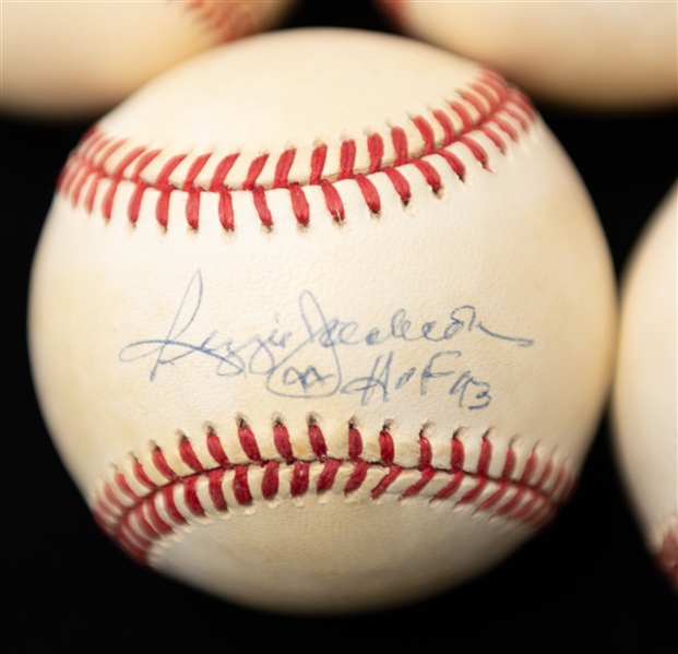Lot of (5) HOF Autographed Baseballs w. R. Jackson, Fisk, Stargell, Yount, and Larkin (JSA Auction Letter)