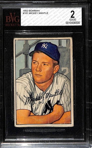 1952 Bowman Mickey Mantle #101 Graded Beckett BVG 2 GD (Clean with Great Eye Appeal!)