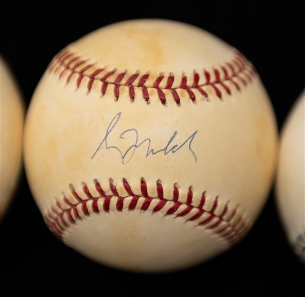 Lot of (3) HOF Atlanta Braves Autographed Baseballs w. Greg Maddux, Tom Glavine, and Chipper Jones (JSA Auction Letter)