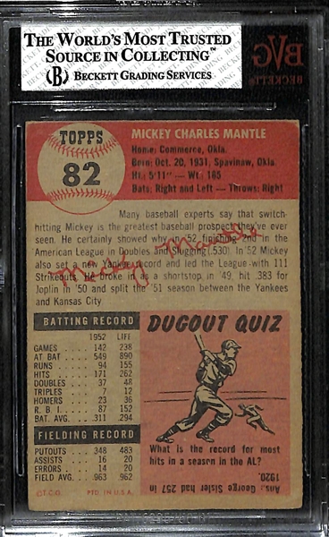 1953 Topps Mickey Mantle #82 Graded Beckett BVG 2.5 GD-VG (His 2nd Topps Card!)
