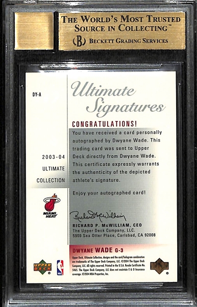 2003-04 Ultimate Collection Dwayne Wade Signatures Autograph Graded BGS 9.5 w. 10 Auto