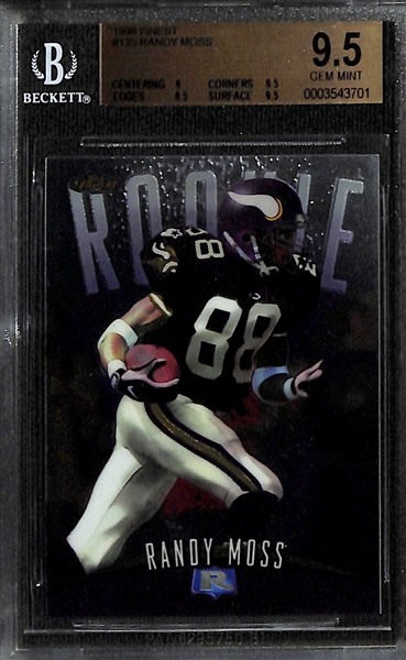 Lot of (8) Football Cards w. 1998 Finest Randy Moss Rookie (BGS 9.5), 2001 M. Vick Upper Deck Jersey Rookie, +