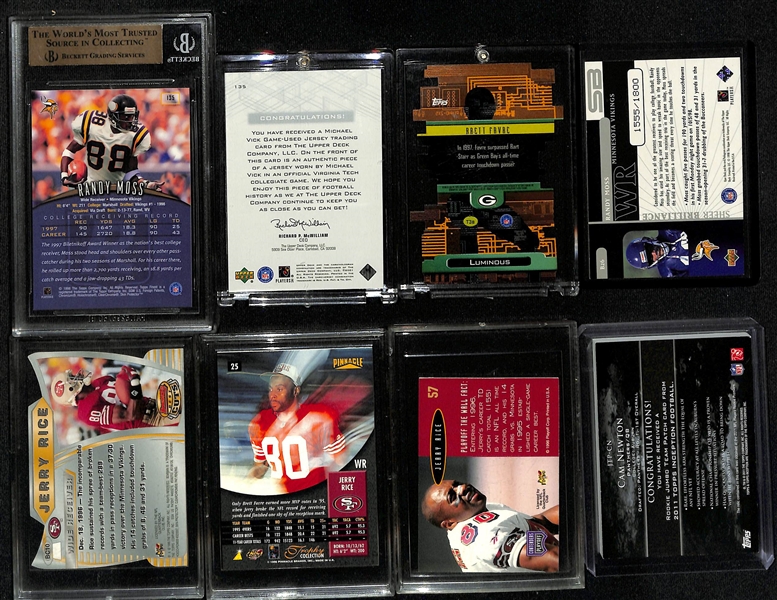 Lot of (8) Football Cards w. 1998 Finest Randy Moss Rookie (BGS 9.5), 2001 M. Vick Upper Deck Jersey Rookie, +