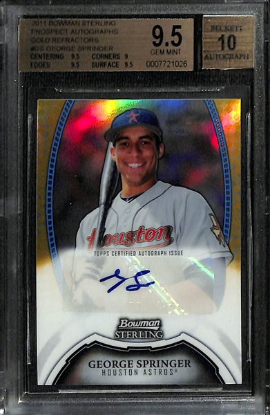 2011 Bowman Sterling Prospects Auto George Springer Gold /50 BGS 9.5 w. 10 and 2004 SP Authentic Game Dated Brett Boone Auto #d 1/1 Graded BGS 9.5 w. 10