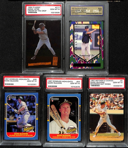 (5) Graded Cards - (2) Derek Jeter (inc. 1994 Classic PSA 10) & 3 Mark McGwire 1997 PSA 10 Rookies)