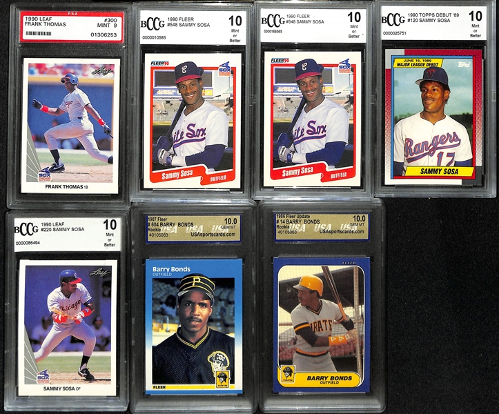 (18) Baseball Rookie Cards -(2) Gwynn, (3) Boggs, (3) Clemens, (3) Puckett. Thomas, (4) Sosa, (2) Bonds