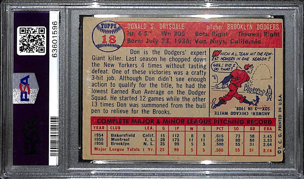 1957 Topps Don Drysdale #18 Rookie Card Graded PSA 4 VG-EX
