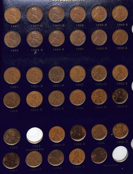 Lot of (246) Assorted Wheat Pennies from 1909-1958 & (219) Assorted Lincoln Memorial Pennies from 1959-2015