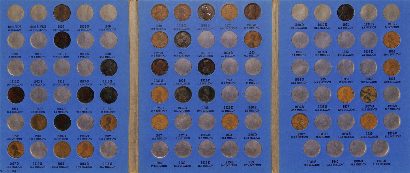 Lot of (246) Assorted Wheat Pennies from 1909-1958 & (219) Assorted Lincoln Memorial Pennies from 1959-2015