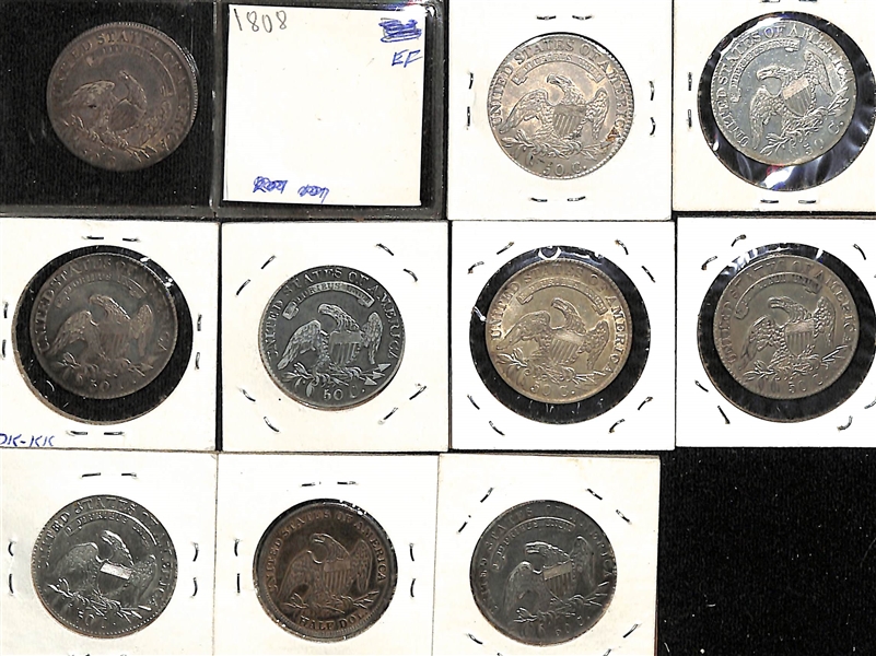 Lot of (10) Caped Bust Half Dollars from 1808-1838 w. 1818